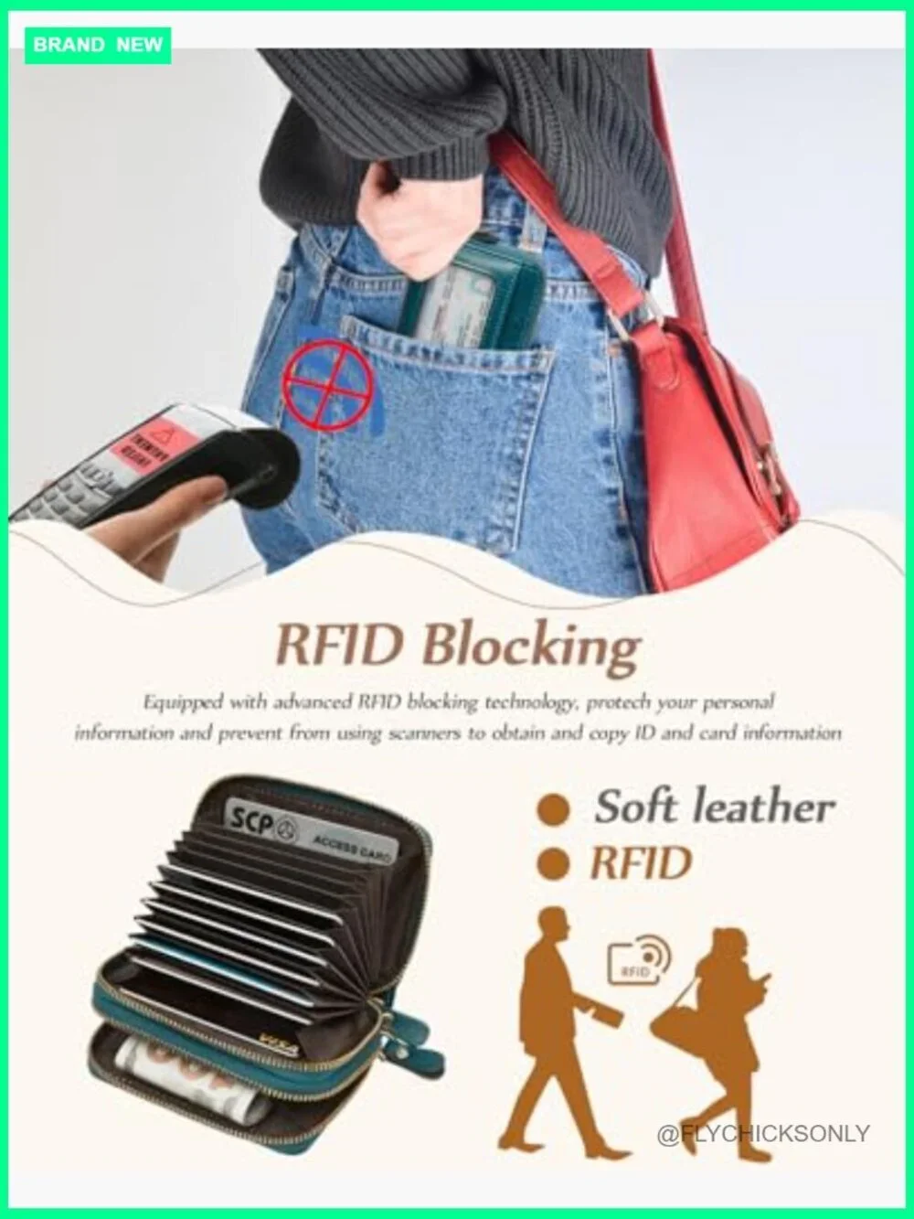RFID Credit Card Holder Zipper Wallet Vegan Leather Accordion Keychain Card Case